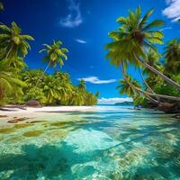 Beautiful beach with palms and turquoise sea in Jamaica island photo