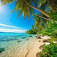 Beautiful beach with palms and turquoise sea in Jamaica island photo