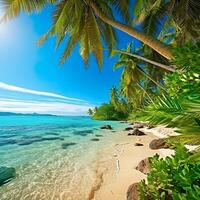 Beautiful beach with palms and turquoise sea in Jamaica island AI Generated photo