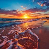 sunset at coast of the sea photo
