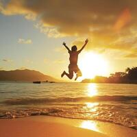 Aesthetic Sunset View in Tropical Beach Sands Sea Water Flowing photo