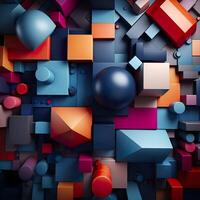 Colorful 3D Geometric Abstract Glossy Matte Multiple Shaped Elegant Background Wallpaper photo