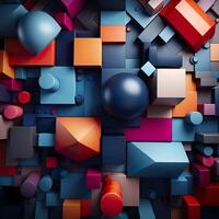 Colorful 3D Geometric Abstract Glossy Matte Multiple Shaped Elegant Background Wallpaper AI Generated photo