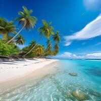 Beautiful beach with palms and turquoise sea in Jamaica island photo