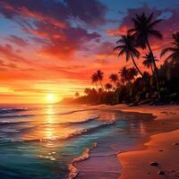 Beautiful beach with palms and turquoise sea in Jamaica island photo