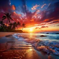 Beautiful beach with palms and turquoise sea in Jamaica island photo