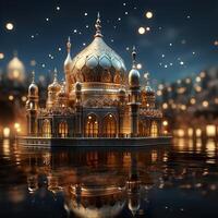 3D Mosque Islamic pattern background with hanging lanterns AI Generated photo