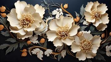 3D Gold Plated Flower in Cyan Blue Aesthetic Background photo