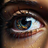 Art Of Artificial Intelligence Colorful Close Up Technology Eye Image 3D Rendered photo
