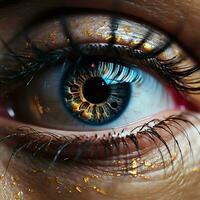 Art Of Artificial Intelligence Colorful Close Up Technology Eye Image 3D Rendered AI Generated photo