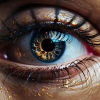 Art Of Artificial Intelligence Colorful Close Up Technology Eye Image 3D Rendered photo