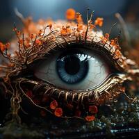 Art Of Artificial Intelligence Colorful Close Up Technology Eye Image 3D Rendered photo