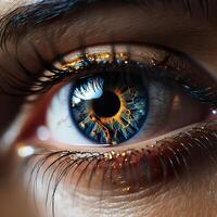 Art Of Artificial Intelligence Colorful Close Up Technology Eye Image 3D Rendered photo