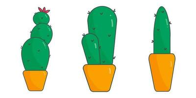 cactus green needles pot yellow set elements vector