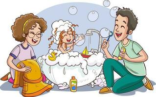 bathing kids and family vector illustration