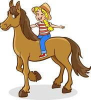 linda niños montando caballo vector ilustración