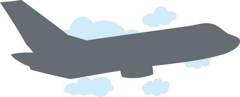 Airplane in sky. Flying civil aircraft transport in clouds vector flat background. Plane fly sin sky clouds, airplane flight transportation illustration