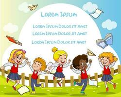 kids student drawing in the park vector illustration with place for your text.