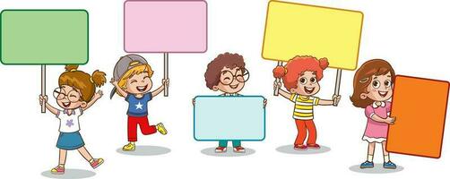 little Funny Children Holding Blank Placard vector