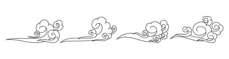 doodle wave ocean swirl curly hand drawing traditional japanese style vector