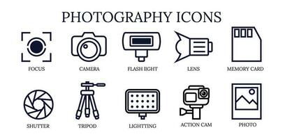 camera photograpgy icon set thick outline vector