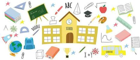 back to school doodle element hand drawing, sketch, colorful vector