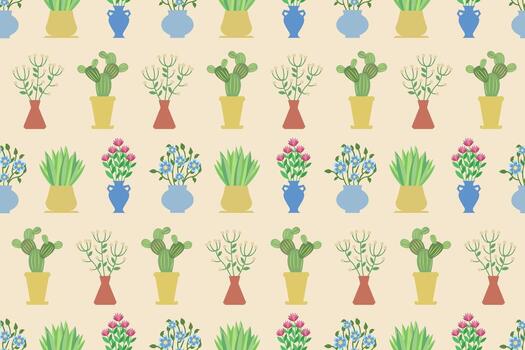 flowers in a vases seamless pattern. Endless repeating pattern with bouquets in different vases. vector