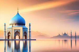 3d illustration of very beautiful mosque, AI generate photo