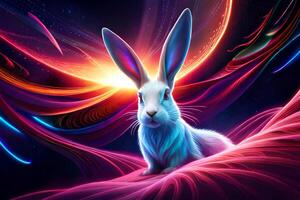 rabbit with galaxy theme and colorful light background, AI Generate photo