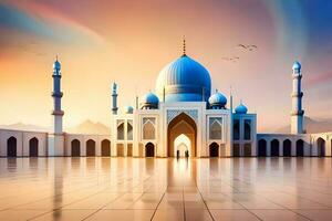 3d illustration of very beautiful mosque, AI generate photo
