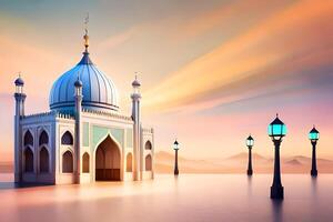 3d illustration of very beautiful mosque, AI generate photo