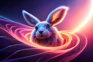 rabbit with galaxy theme and colorful light background, AI Generate photo