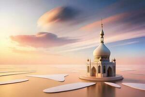 3d illustration of very beautiful mosque, AI generate photo