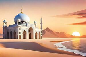 3d illustration of very beautiful mosque, AI generate photo