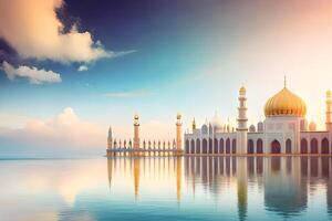 3d illustration of very beautiful mosque, AI generate photo