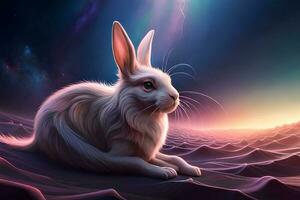 Conejo con galaxia tema y vistoso ligero fondo, ai generar foto