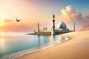 3d illustration of very beautiful mosque, AI generate photo