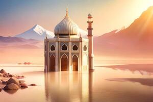 3d illustration of very beautiful mosque, AI generate photo