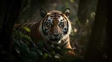 A Bengal Tiger, stalking its prey in the heart of the jungle photo