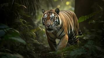 A Bengal Tiger, stalking its prey in the heart of the jungle photo