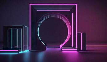 3D Rendering Neon Lines in Pink and Blue colorful photo