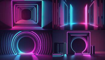 3D Rendering Neon Lines in Pink and Blue colorful photo