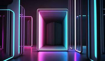 3D Rendering Neon Lines in Pink and Blue colorful photo