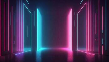 3D Rendering Neon Lines in Pink and Blue colorful photo