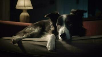 frontera collie perro reclinable en un sofá foto