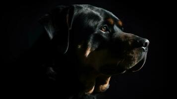 A Rottweiler, its dark coat gleaming under the soft sunlight, radiating an aura of bravery and strength photo
