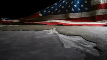 americano bandera en oscuro hormigón con gratis espacio foto