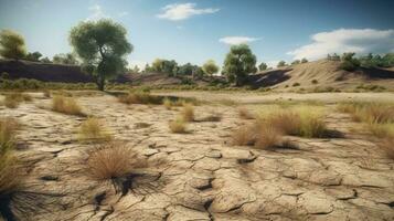 A drought causing a once lush grassland to become a desert photo