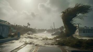 A hurricane making landfall altering landscapes in its path photo