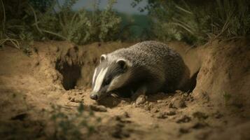 A small burrow dug by a badger for its family photo